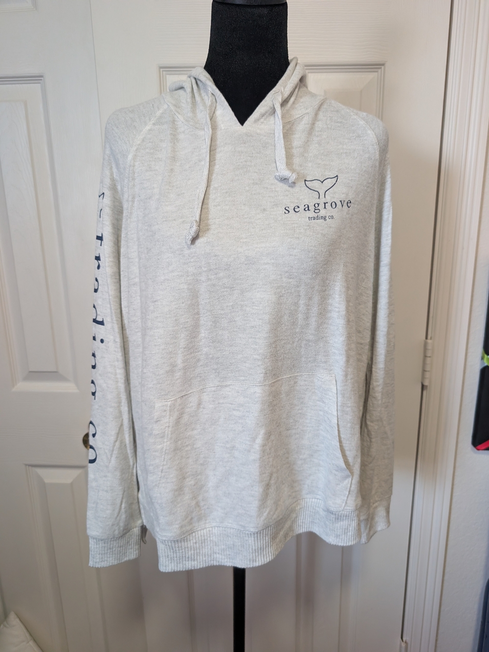 Ocean Drive Light Heather Gray Hoodie with Navy Seagrove Print